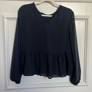 LOFT Sheer Navy Peplum Top New Without Tag
